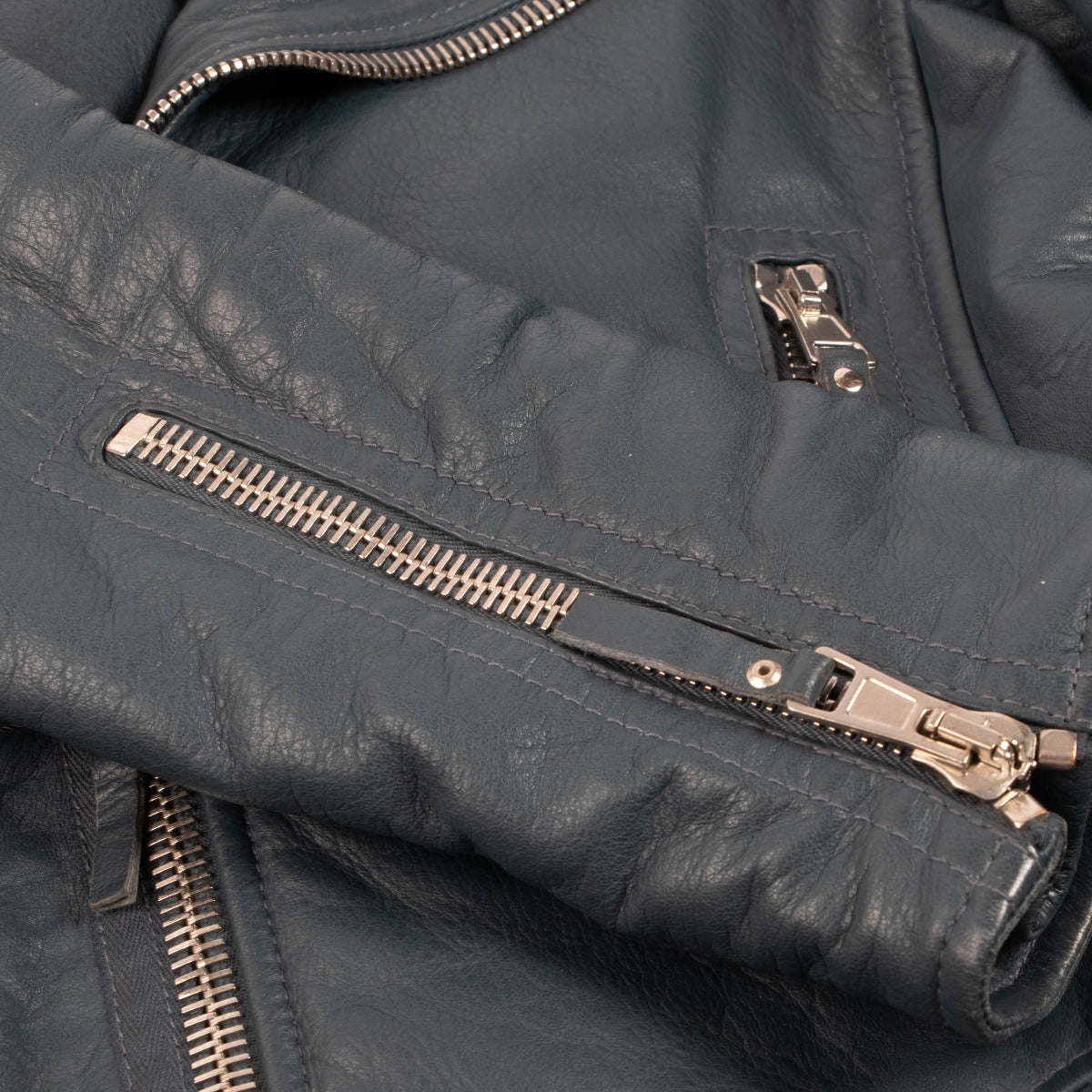 Balenciaga Blue Leather Biker Jacket - Size 40