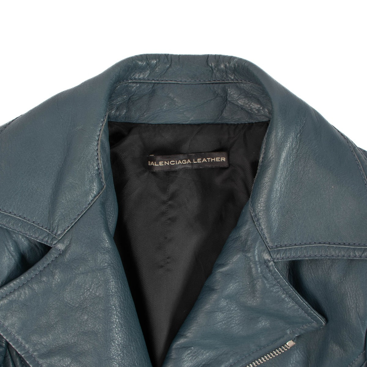 Balenciaga Blue Leather Biker Jacket - Size 40
