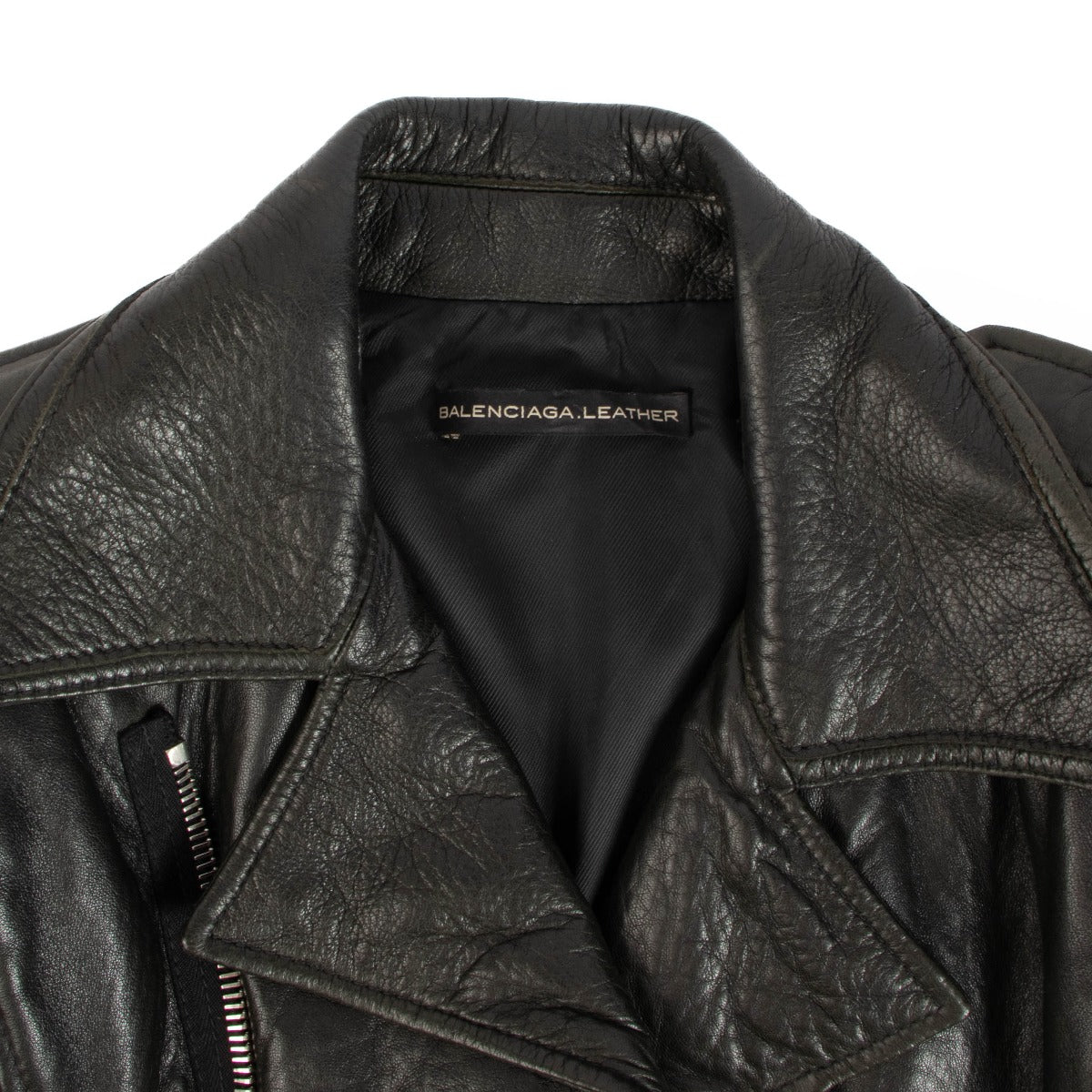 Blouson de motard Balenciaga en agneau vieilli marron - Taille 40