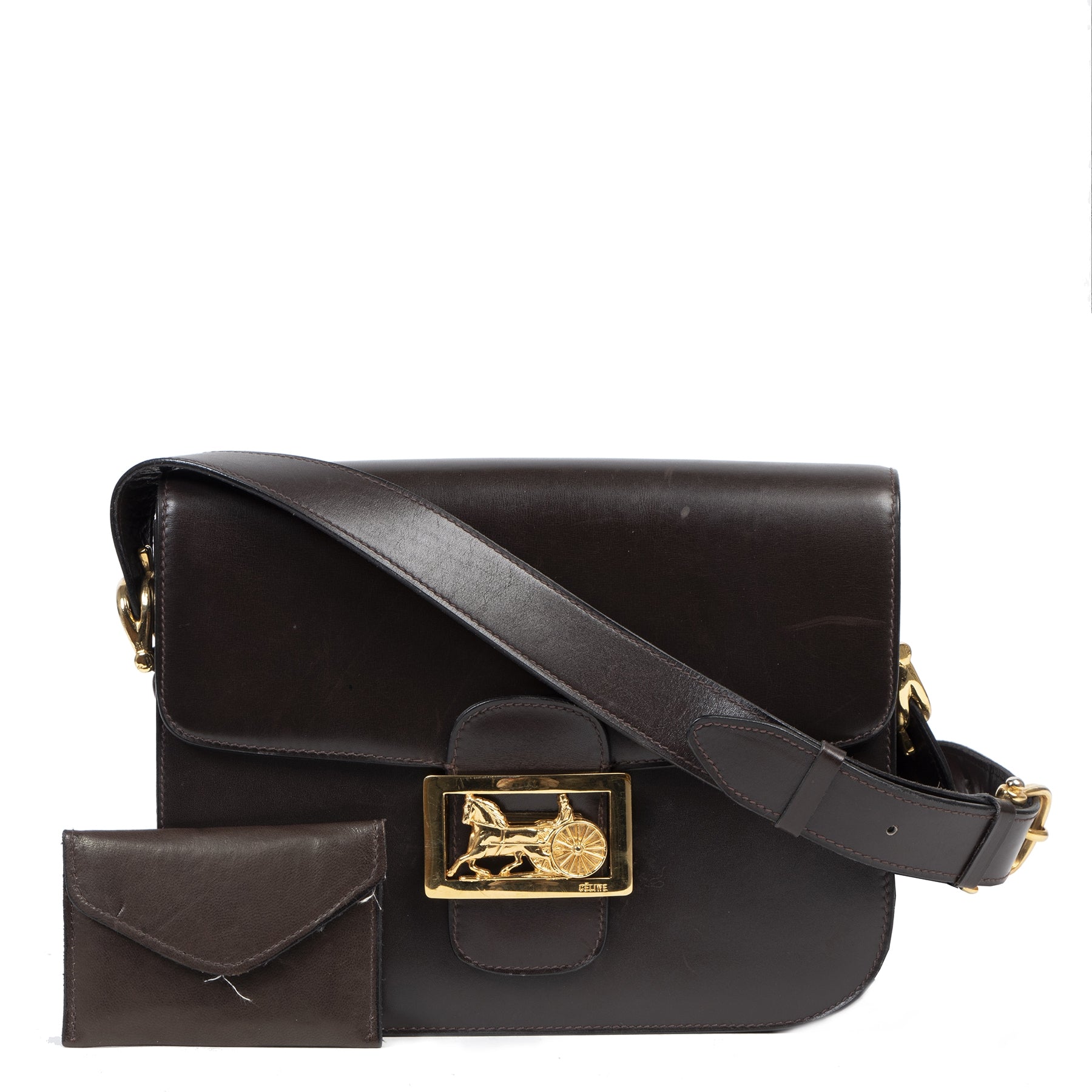Authentic secondhand Celine Brown Carriage Shoulder Bag designer bags fashion luxury vintage webshop safe secure online shopping
