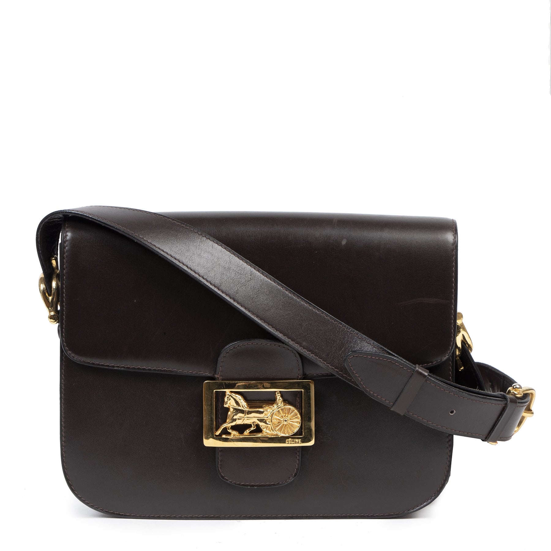 Authentic secondhand Celine Brown Carriage Shoulder Bag designer bags fashion luxury vintage webshop safe secure online shopping