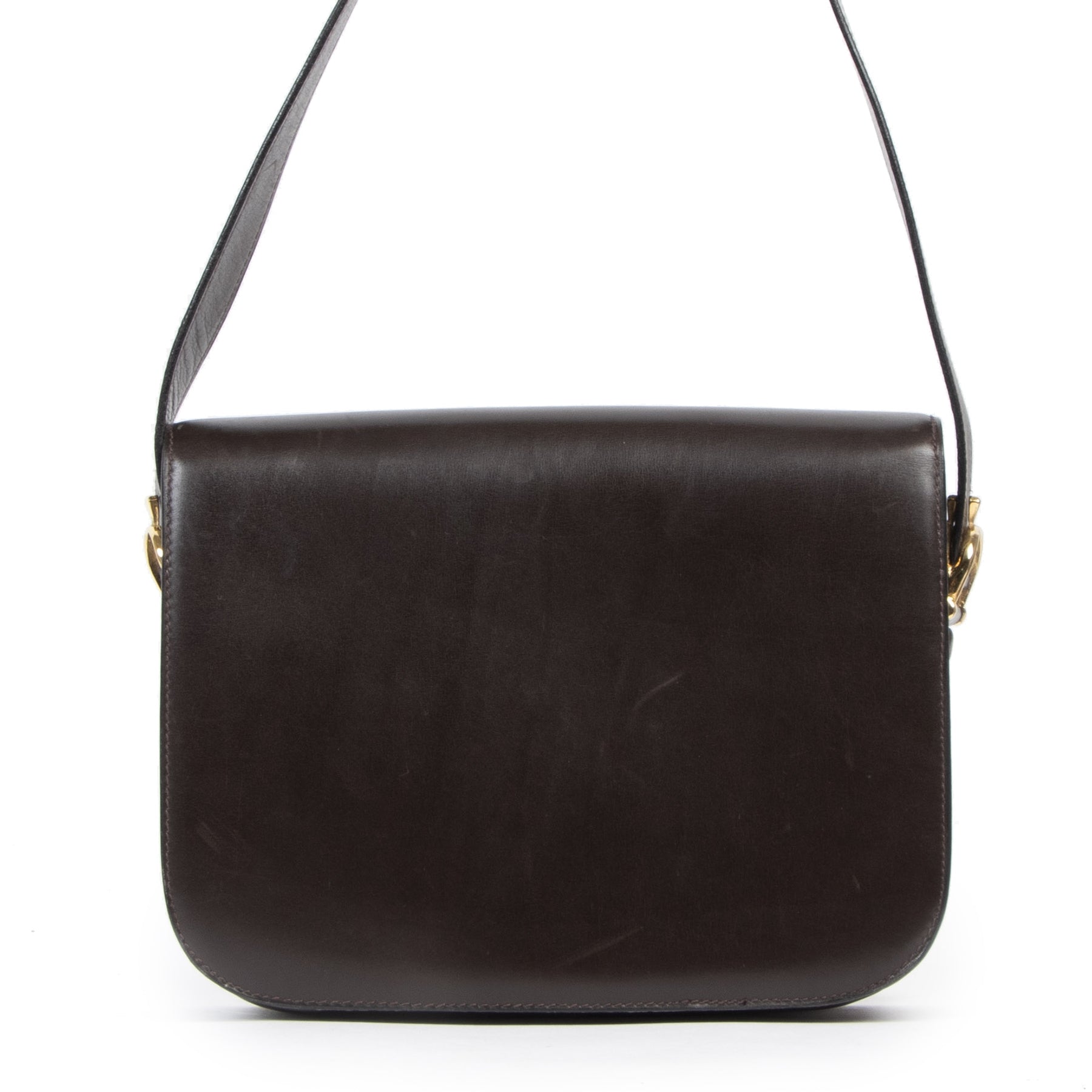 Authentieke Tweedehands Celine Brown Carriage Shoulder Bag designer tassen juiste prijs veilig online shoppen luxe merken webshop winkelen Antwerpen België mode fashion