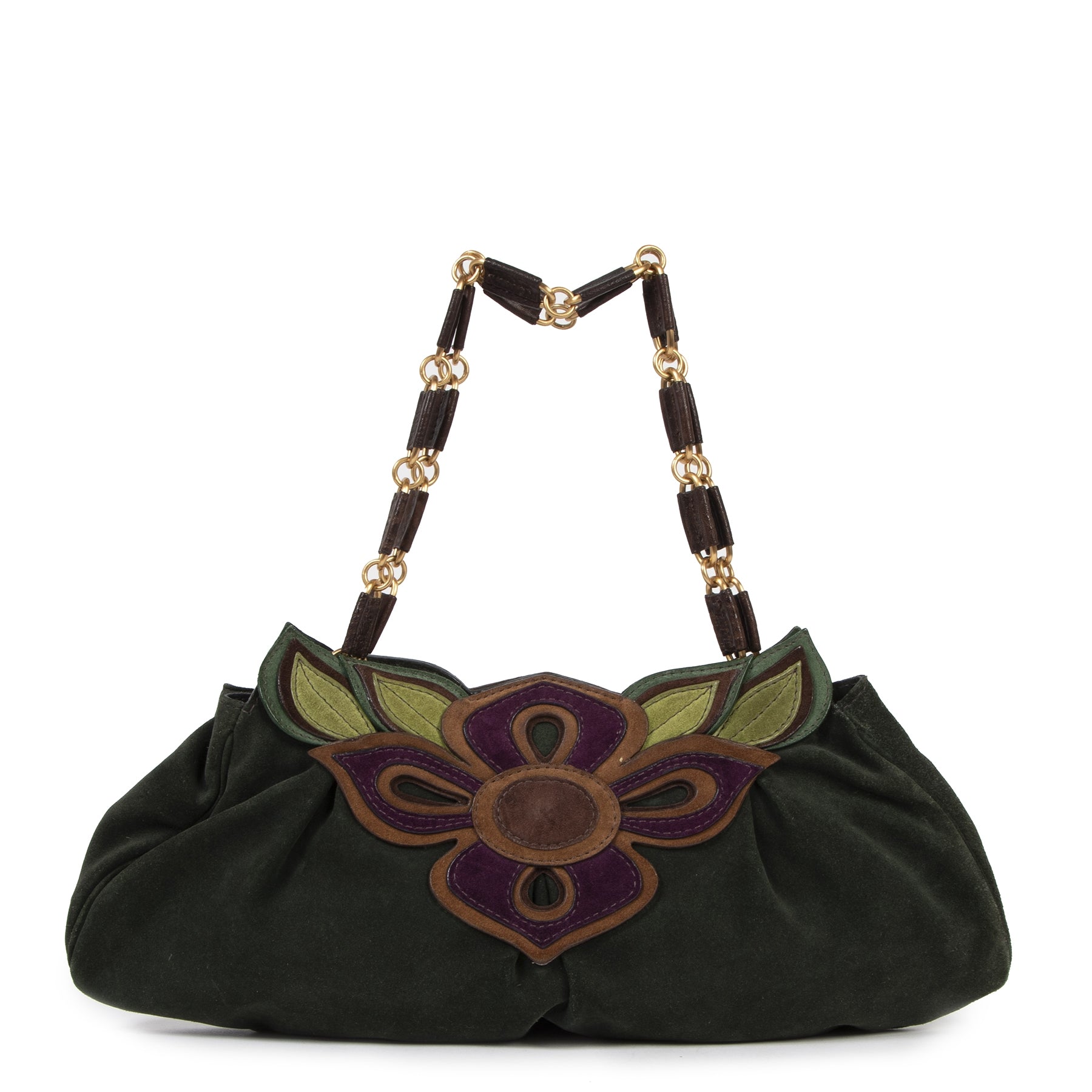 Miu Miu Green Suede Flower Shoulder Bag – Labellov