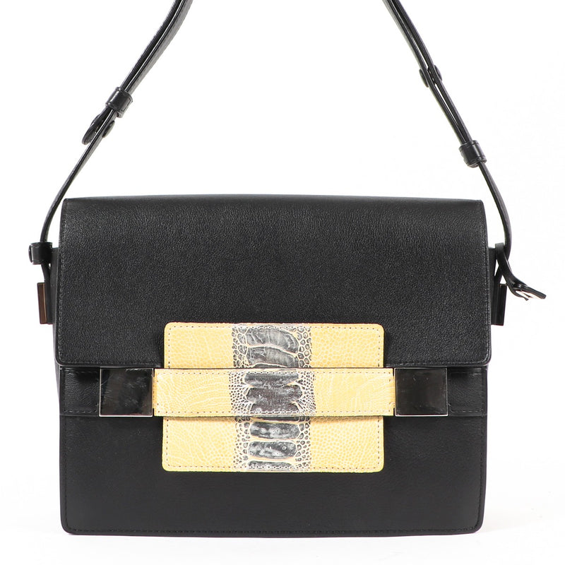 Delvaux Madame Black Polo/Ostrich Leg Crossbody Bag