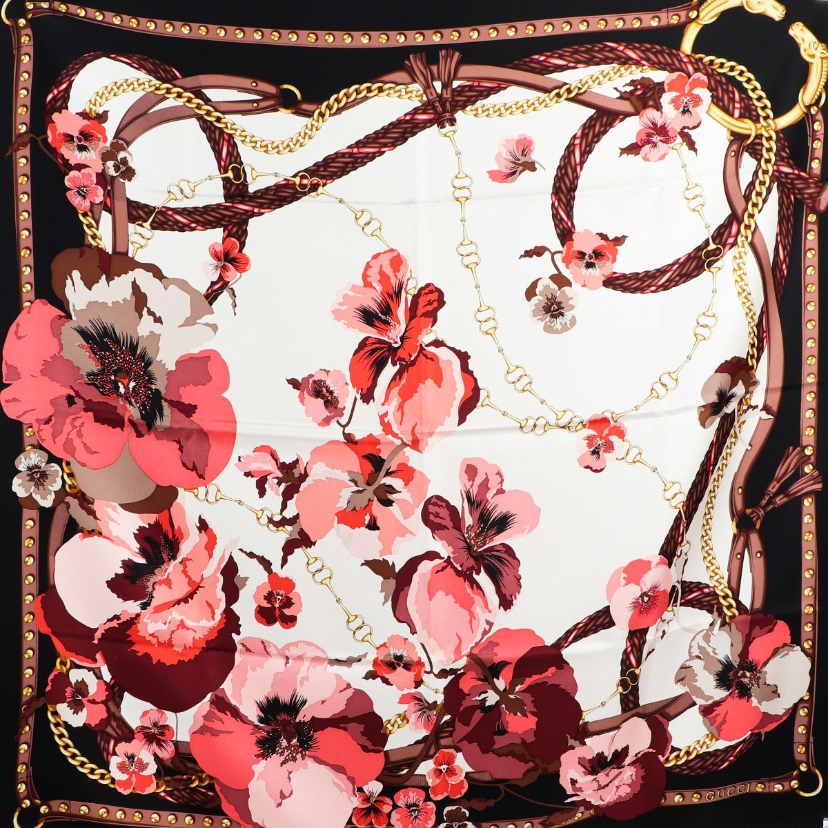 Gucci Multicolor Silk Horsebit Floral Scarf