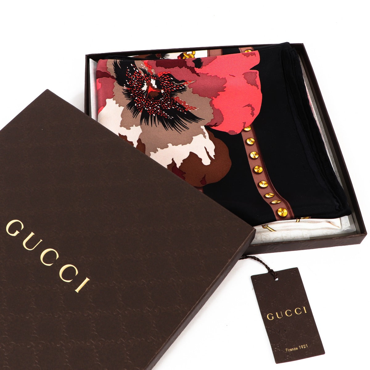 Gucci Multicolor Silk Horsebit Floral Scarf