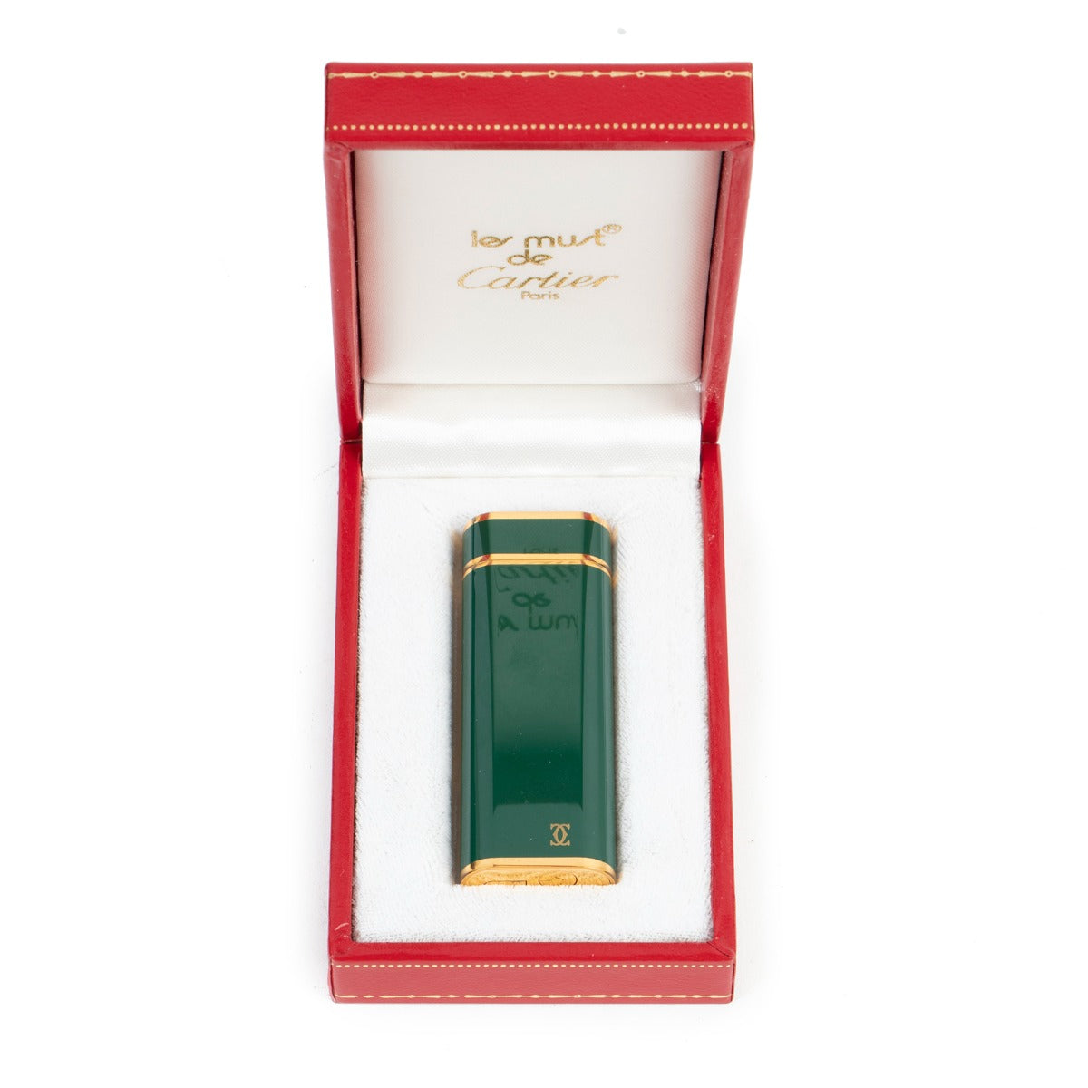 Cartier Racing Green Laque De Chine Gold Plated Lighter