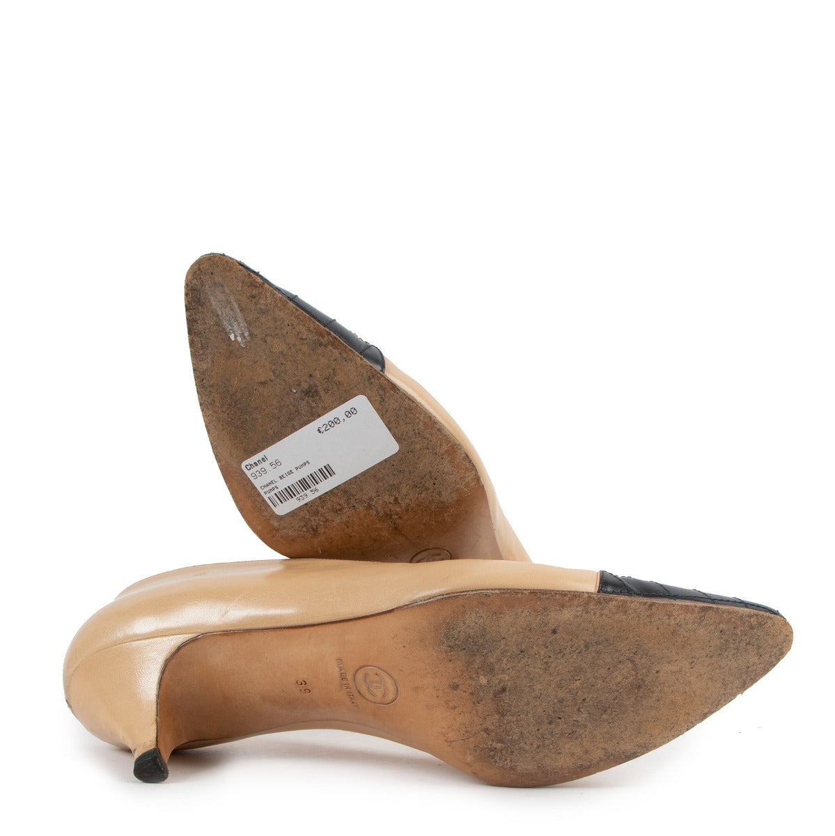 Chanel Beige Quilted Black Toe Vintage Pumps