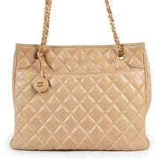 Chanel Vintage Beige Quilted Lambskin CC Charm Tote Bag