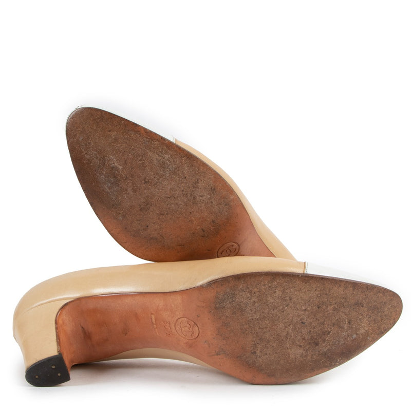 Chanel Beige White Toe Vintage Pumps