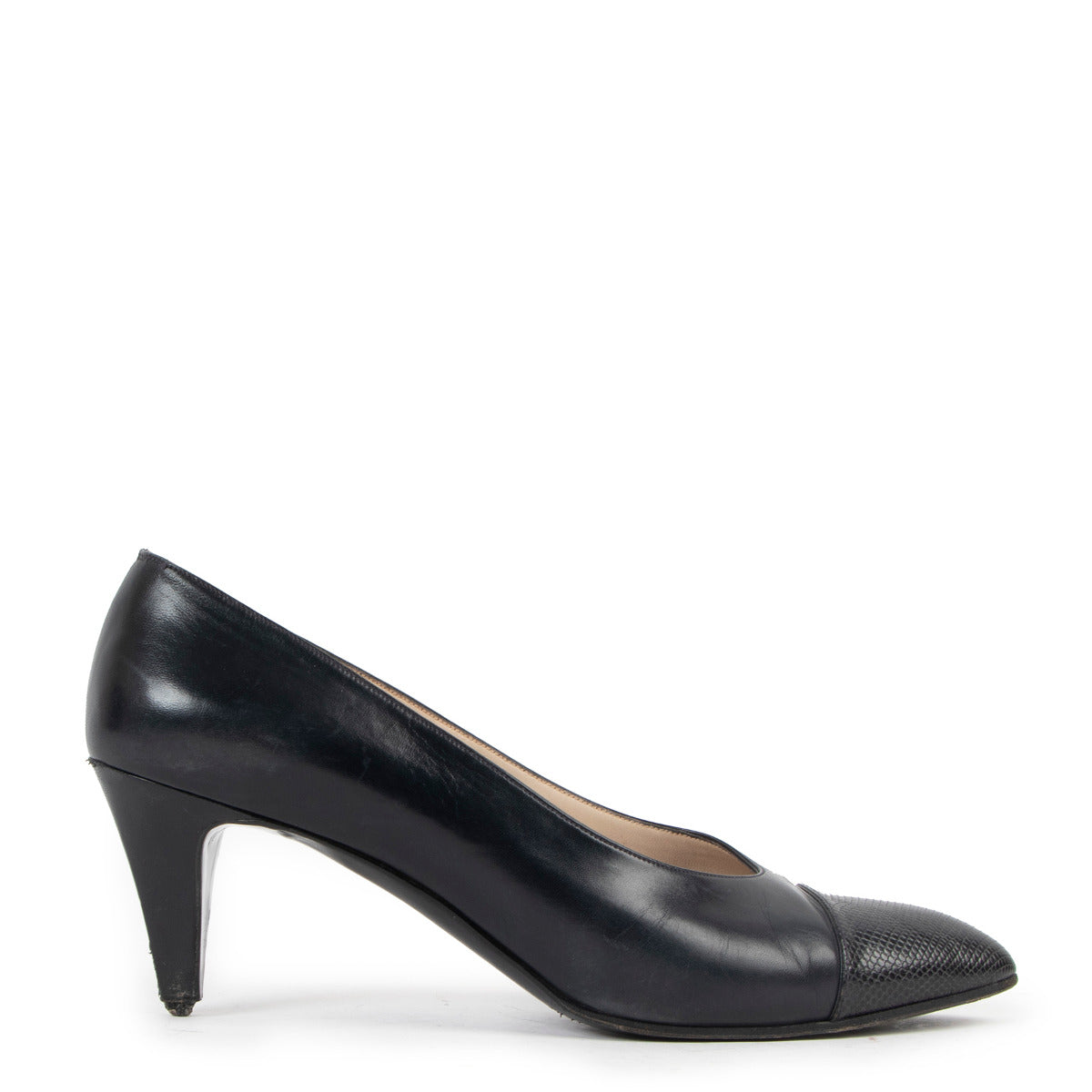 Chanel Zwart Leren Pumps Met Hagedissenafwerking - Maat 38,5