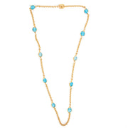 Authenitc second hand Vintage archive Chanel Spring 1996 Blue Bead Gold Chain Long Necklace at Labellov