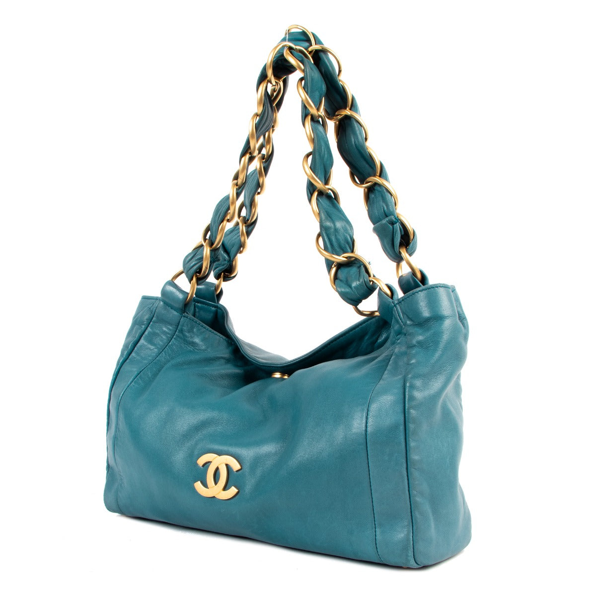 Buy online an authentic second hand Chanel Blue Lambskin Olsen Shoulder Bag in very good condition at Labellov.