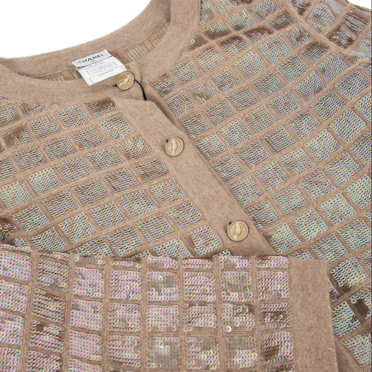 Cardigan en cachemire à sequins dorés Chanel Printemps 2008 - Taille FR42