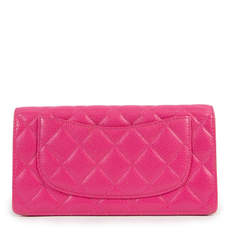 Chanel Hot Pink Quilted Caviar Leather Long Wallet