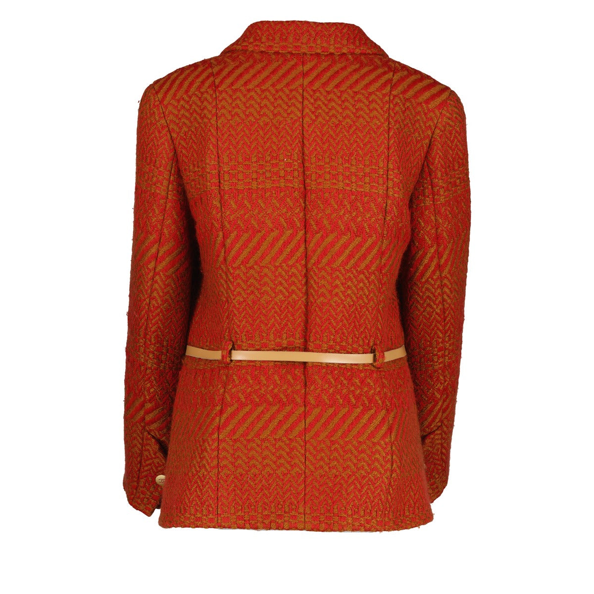 Chanel Pre-Fall 2000 Red/Tan Belted Chevron Tweed Jacket