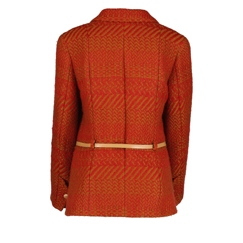 Chanel Pre-Fall 2000 Red/Tan Belted Chevron Tweed Jacket