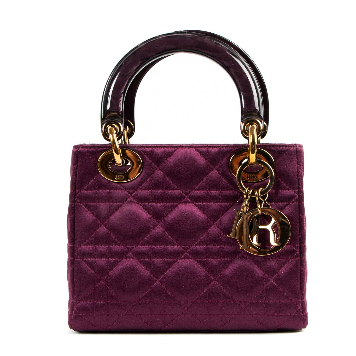 Authentic second hand Christian Dior Mini Lady Dior Purple Satin Handbag at Labellov
