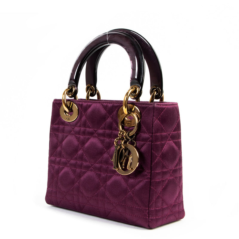 Authentic second hand Christian Dior Mini Lady Dior Purple Satin Handbag at Labellov