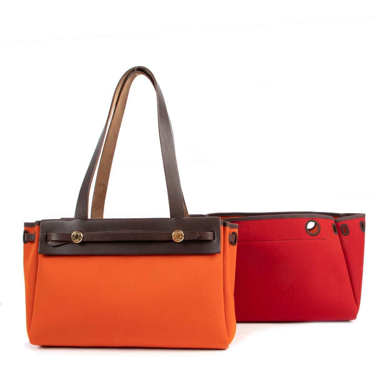Hermès Orange/Red Herbag Cabas 2-In-1 Tote Bag
