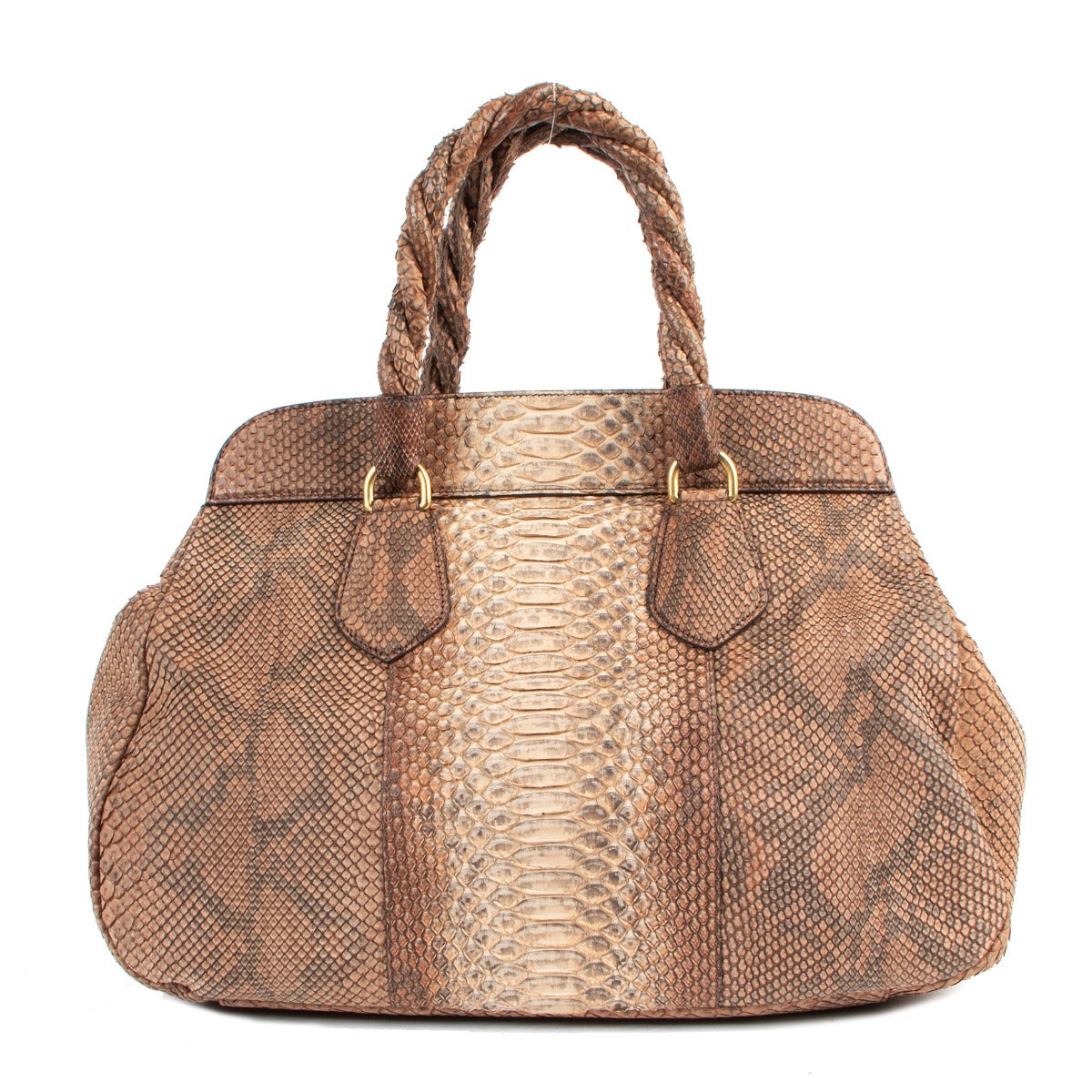 Buy authentic second hand Prada Brown Python Frame Satchel Bag in good condition at Labellov in Antwerp.