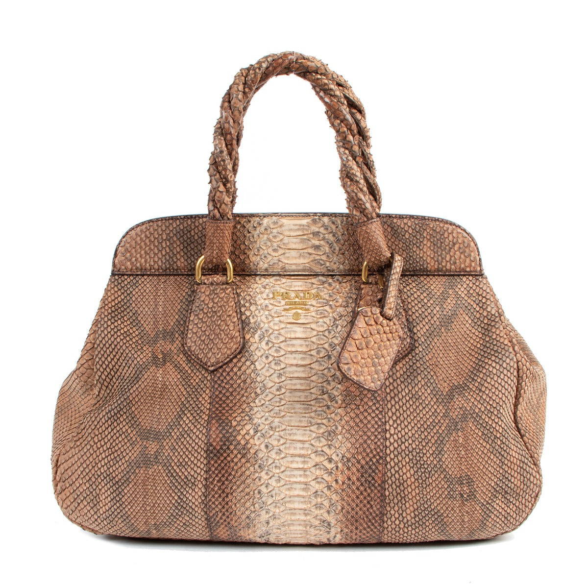 Buy authentic second hand Prada Brown Python Frame Satchel Bag in good condition at Labellov in Antwerp.
