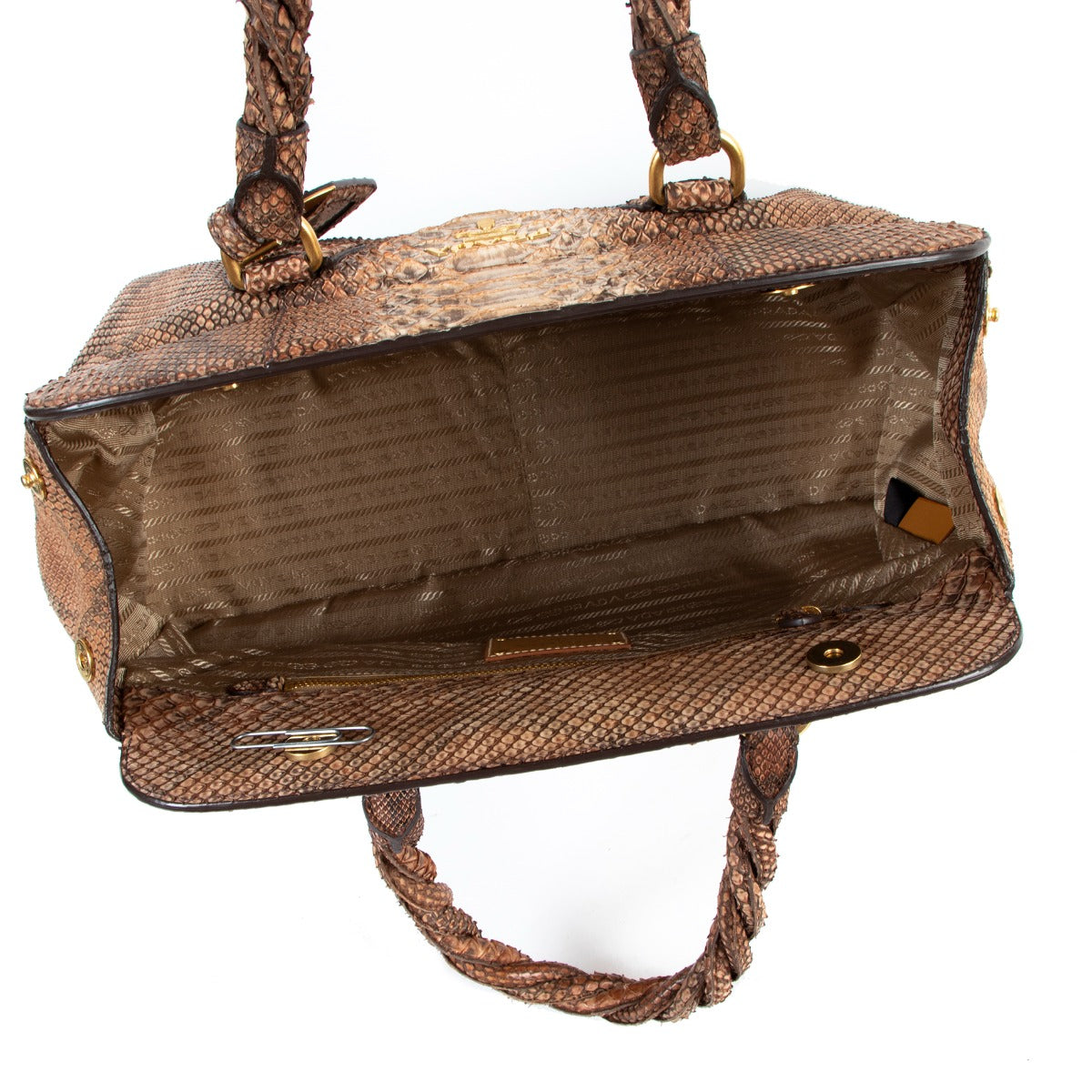 Buy authentic second hand Prada Brown Python Frame Satchel Bag in good condition at Labellov in Antwerp.