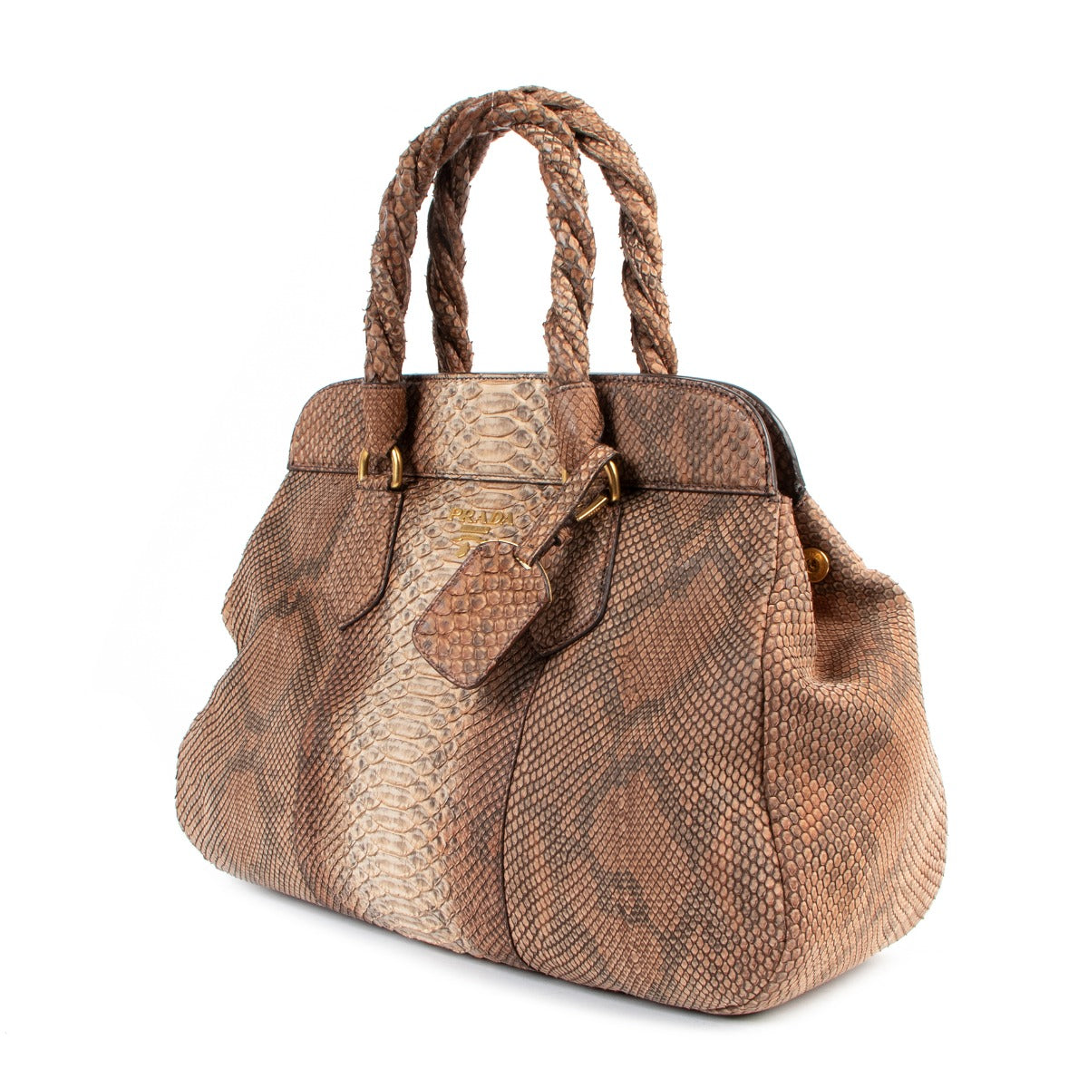 Buy authentic second hand Prada Brown Python Frame Satchel Bag in good condition at Labellov in Antwerp.
