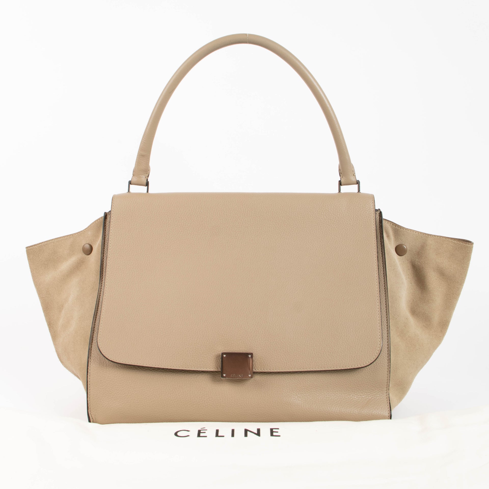 Celine Beige Suede Leather Large Trapeze Bag