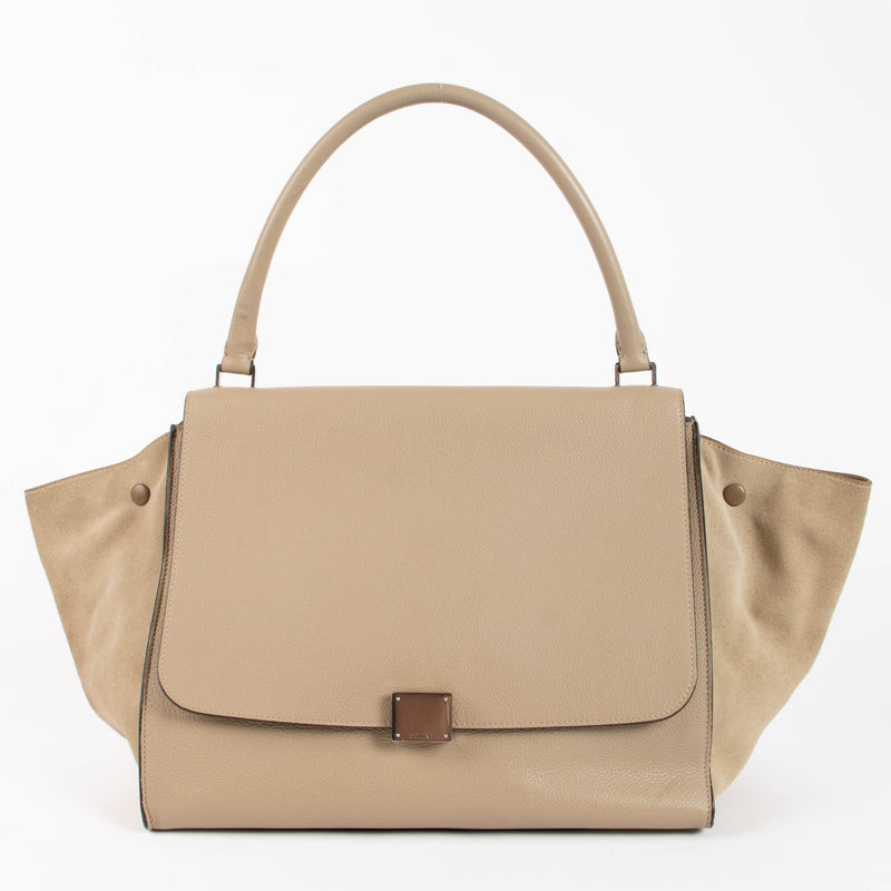 Celine Beige Suede Leather Large Trapeze Bag