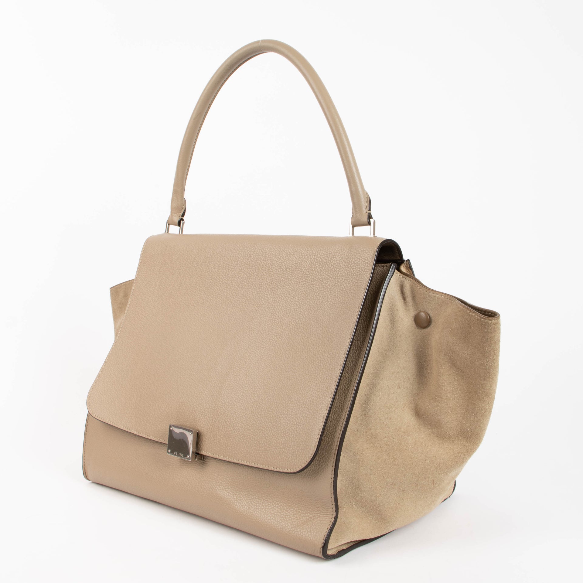 Celine Beige Suede Leather Large Trapeze Bag