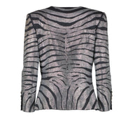 Balmain Black Crystal Embellished Zebra Jacket