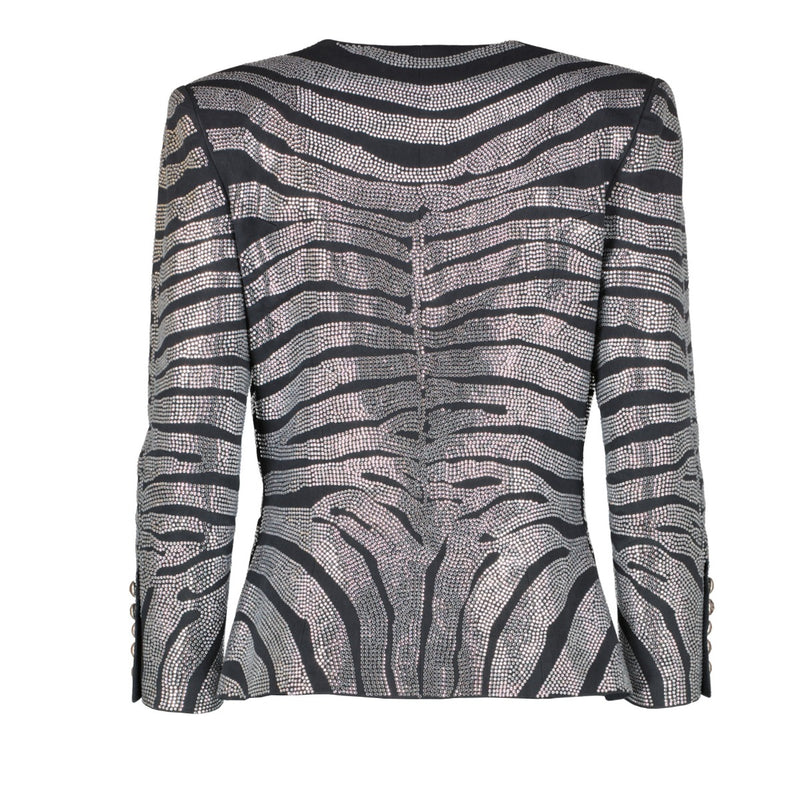 Balmain Black Crystal Embellished Zebra Jacket