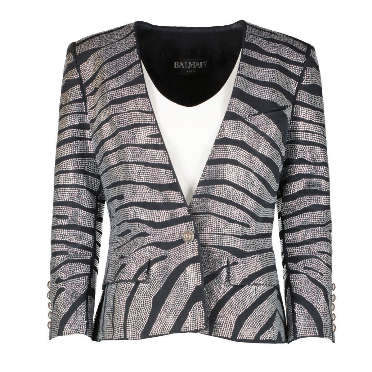 Balmain Black Crystal Embellished Zebra Jacket