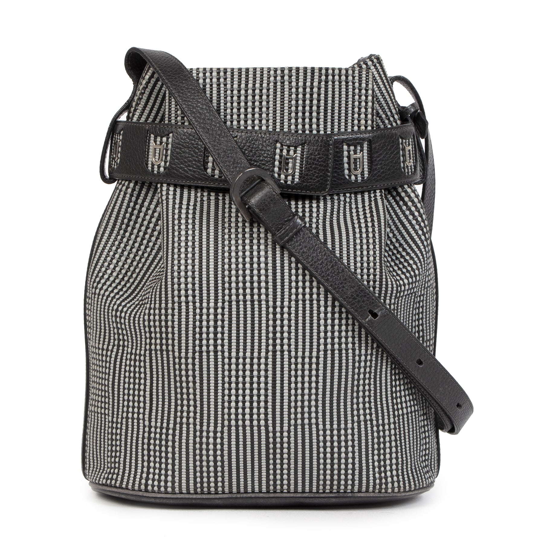 Authentieke tweedehands vintage Delvaux Calicot Toile De Cuir Bucket Bag koop online webshop LabelLOV