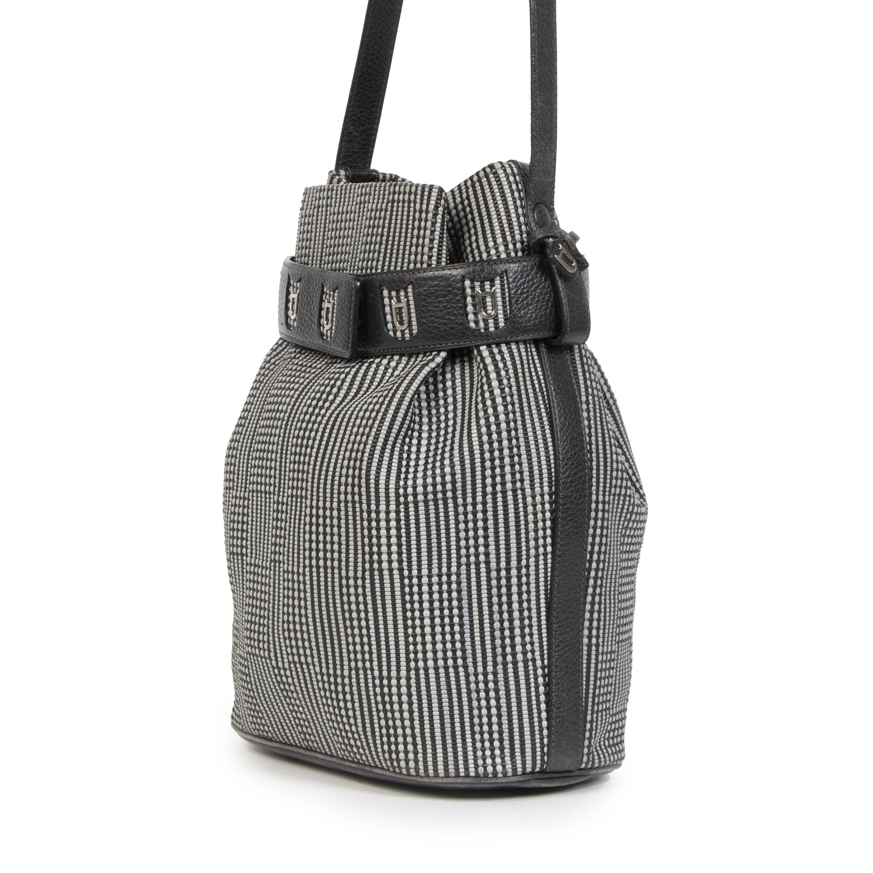 Authentieke tweedehands vintage Delvaux Calicot Toile De Cuir Bucket Bag koop online webshop LabelLOV