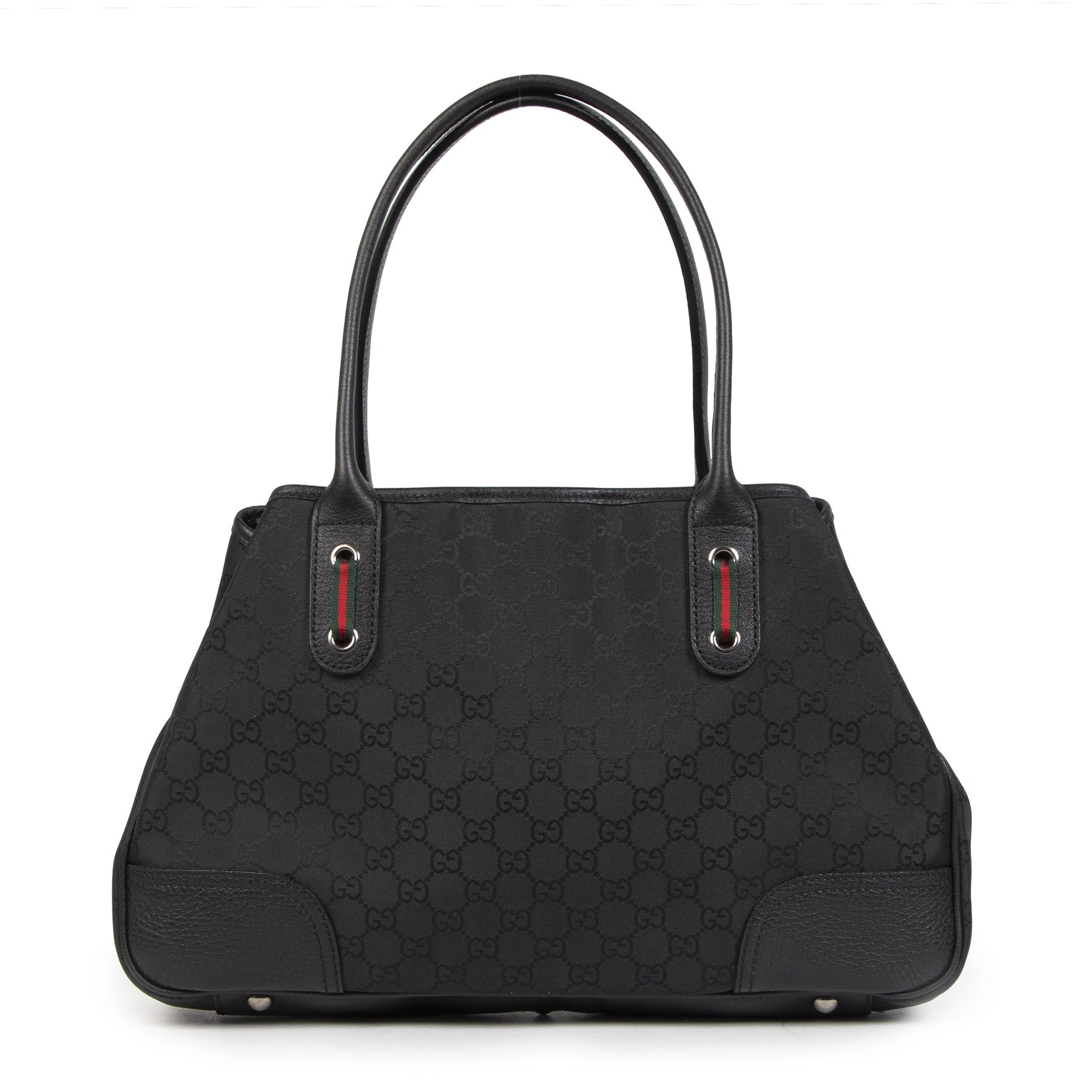 Authentieke tweedehands vintage Gucci Monogram Nylon Web Shoulder Bag koop online webshop LabelLOV