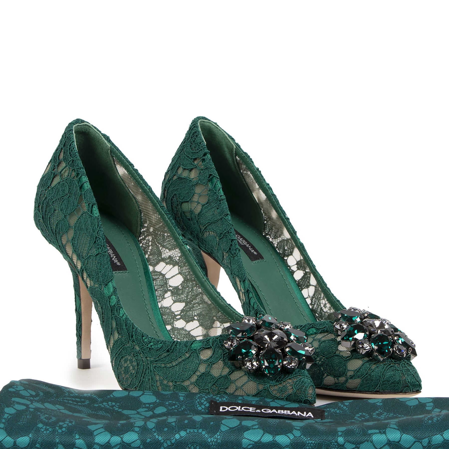 Authentieke Tweedehands Dolce & Gabbana Taormina Crystal Lace Pumps - Size 38 juiste prijs veilig online shoppen luxe merken webshop winkelen Antwerpen België mode fashion