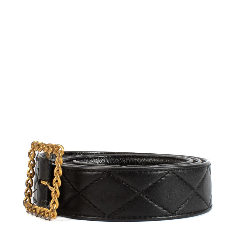 Chanel 93P Black Leather Belt - 90