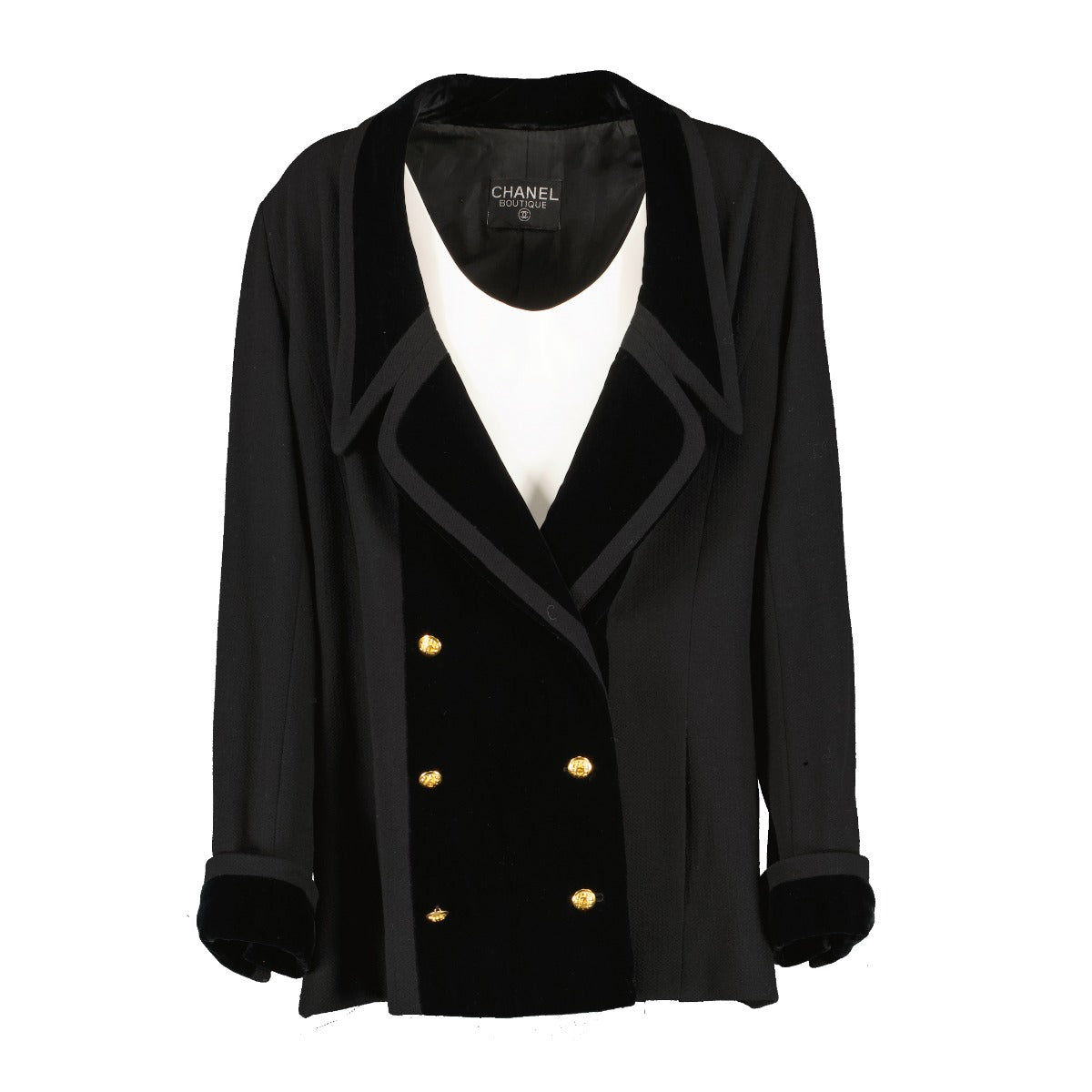 Chanel 1980s Vintage Black Velvet Trim Jacket
