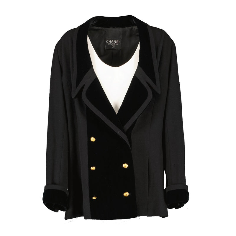 Chanel 1980s Vintage Black Velvet Trim Jacket