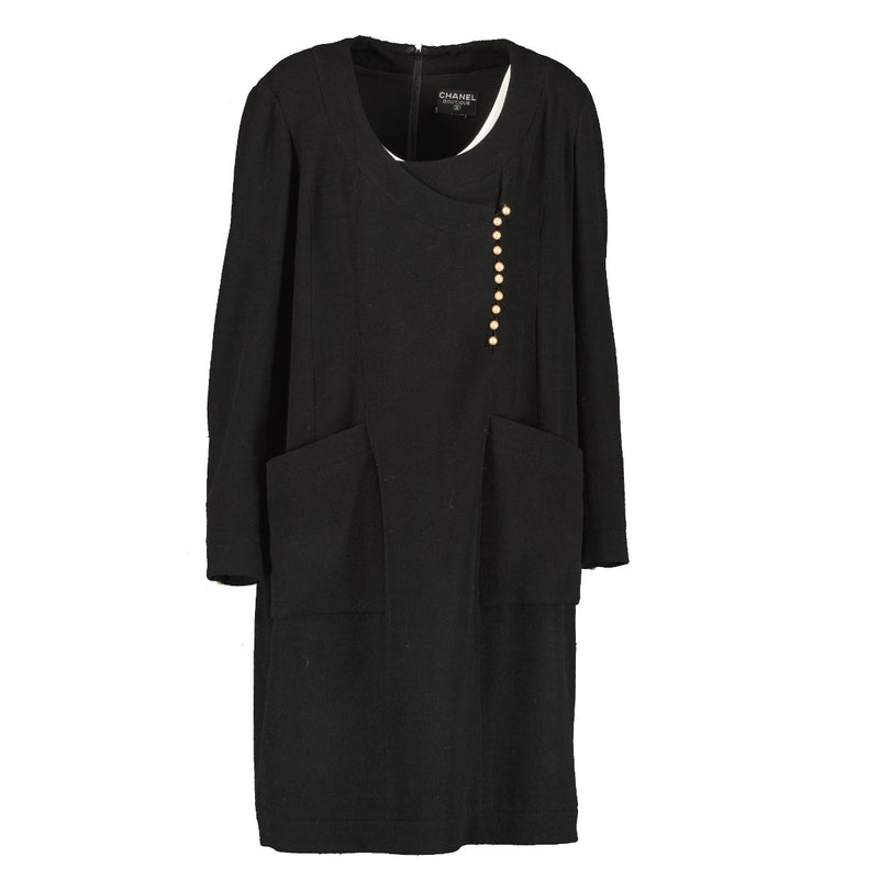 Chanel Vintage Black Pearl Button Dress