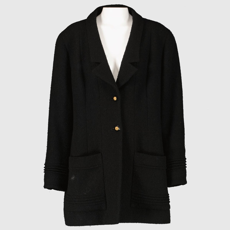 Chanel Vintage Zwart Wollen Tweed Jasje