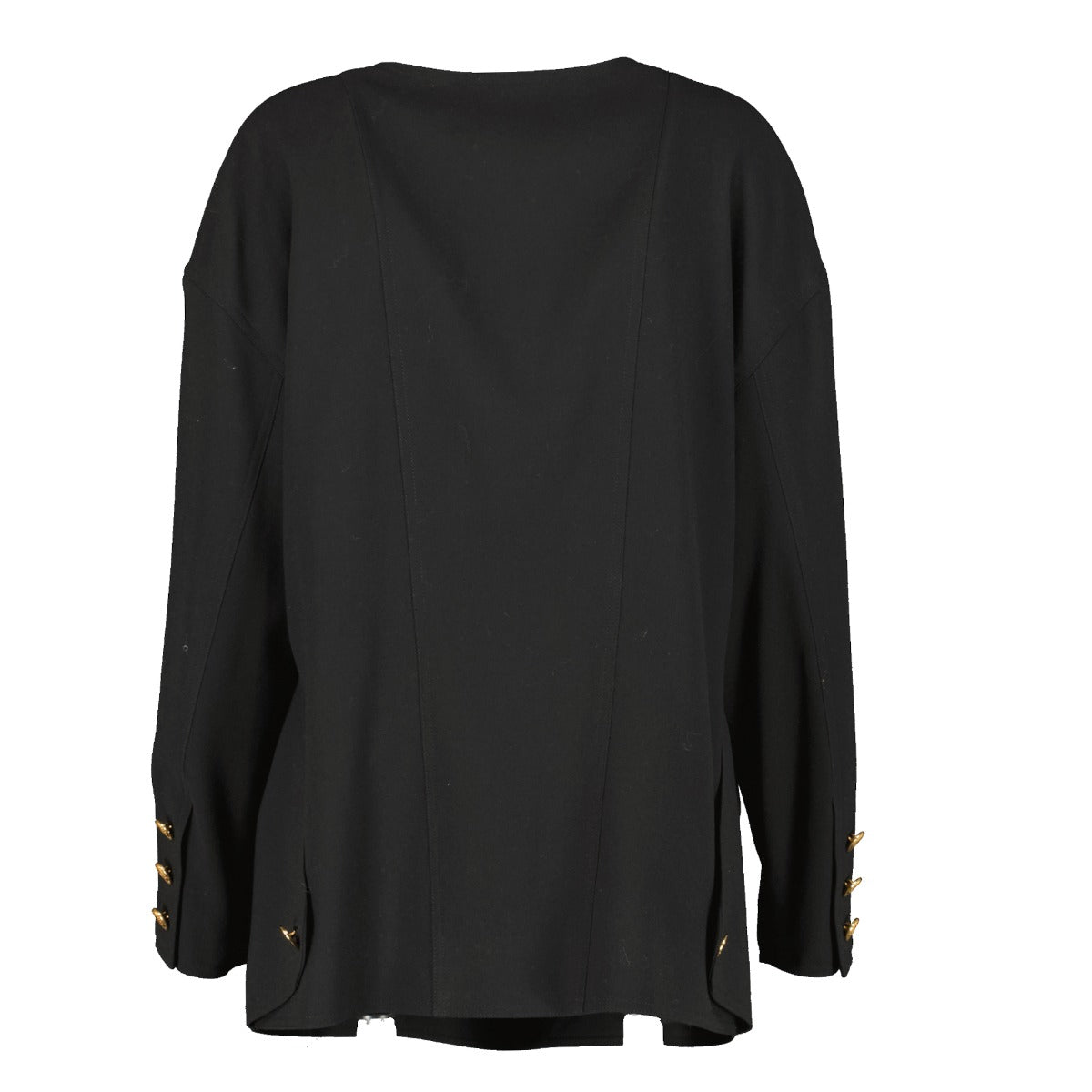 Chanel 1980s Black Wool Gold Wheat Button Jacket