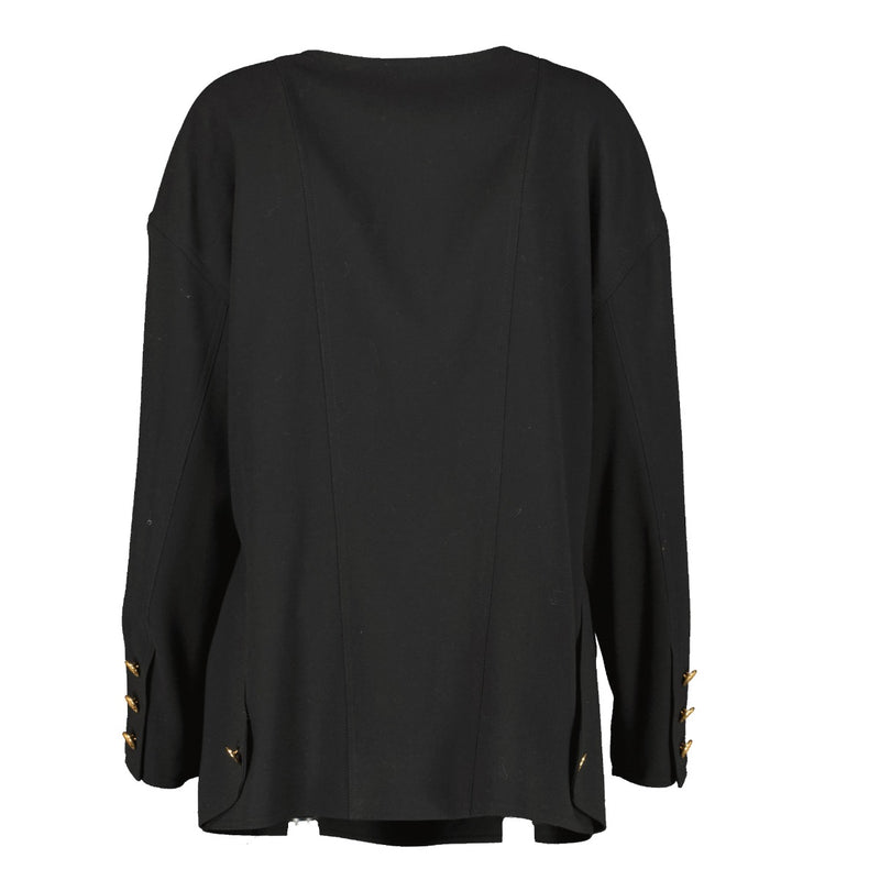 Chanel 1980s Black Wool Gold Wheat Button Jacket