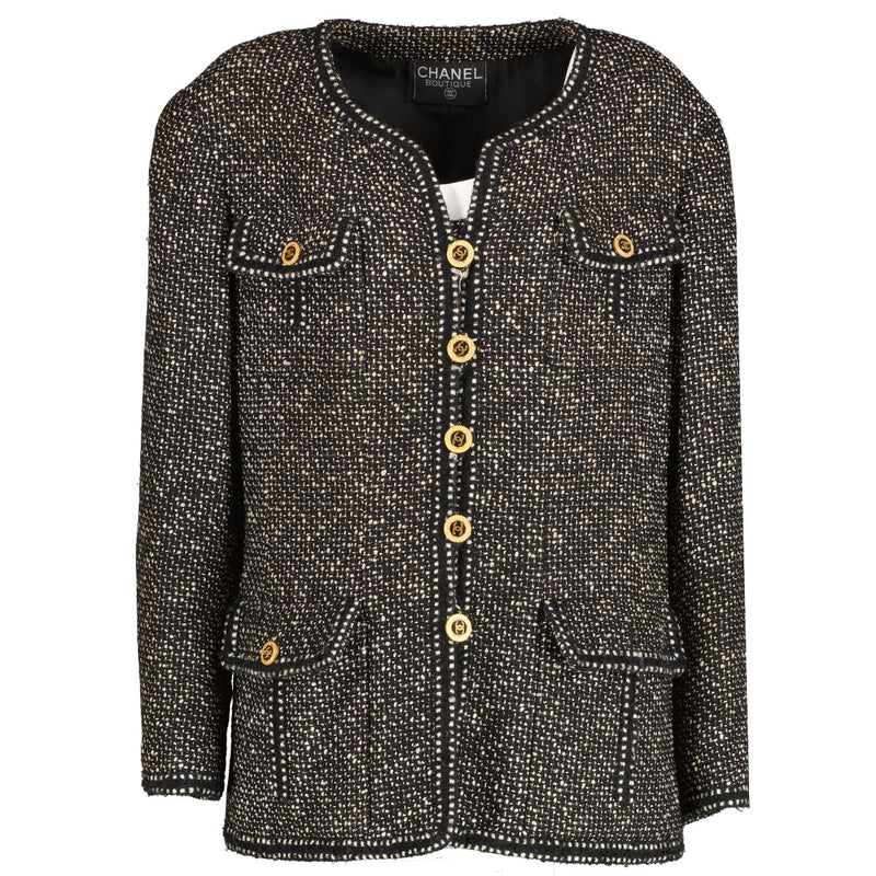 Buy authentic second hand Chanel Black and White Tweed Classic Jacket at Labellov.com