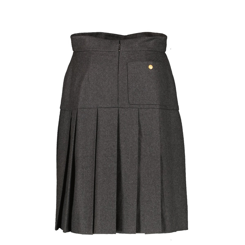 Chanel Vintage Grijze Wollen Geplooide Rok