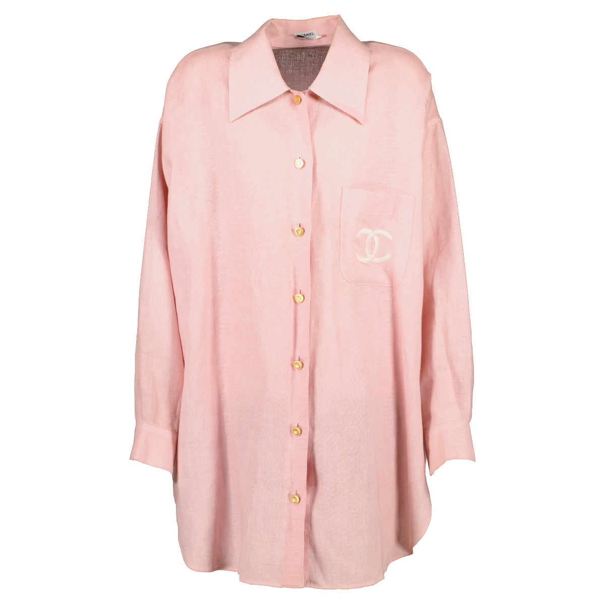 Chanel Vintage Pink Cotton CC Oversized Shirt