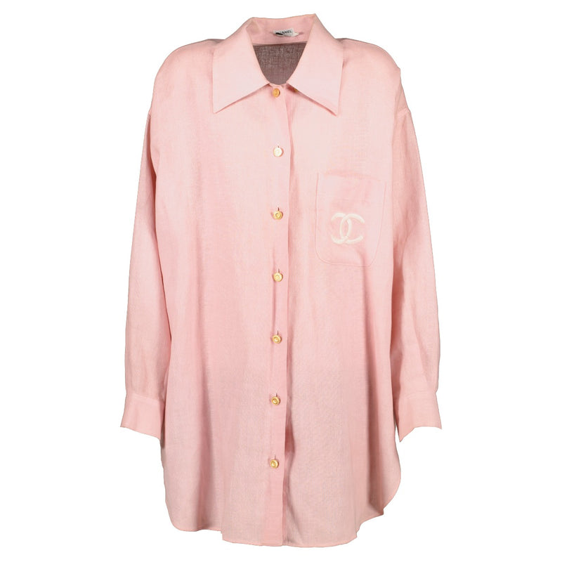 Chanel Vintage Pink Cotton CC Oversized Shirt
