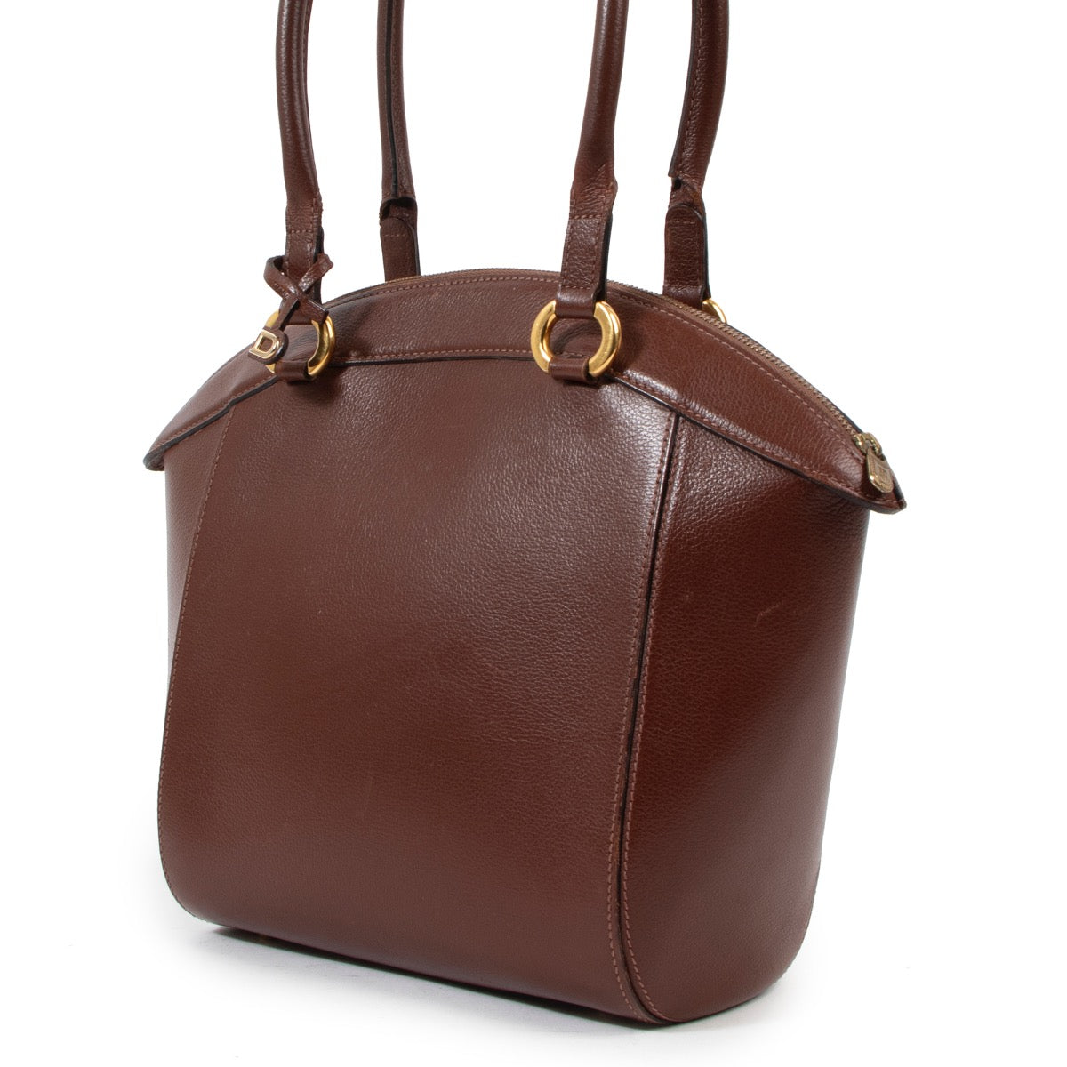 Shop safe online at Labellov in Antwerp this 100% authentic second hand Delvaux Brown Leather Charme Top Handle